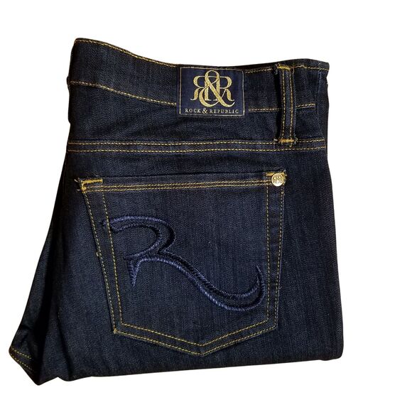 Rock & Republic Jeans Women's 14 Kasandra Bootcut Stretch Denim Dark Blue - Picture 3 of 6
